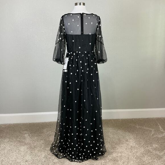 Adrianna Papell Glitter Dot Fit and Flare Evening Gown Black and Gold Size 6 - Picture 6 of 13